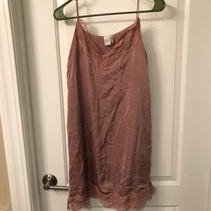 Rose pink satin slip dress